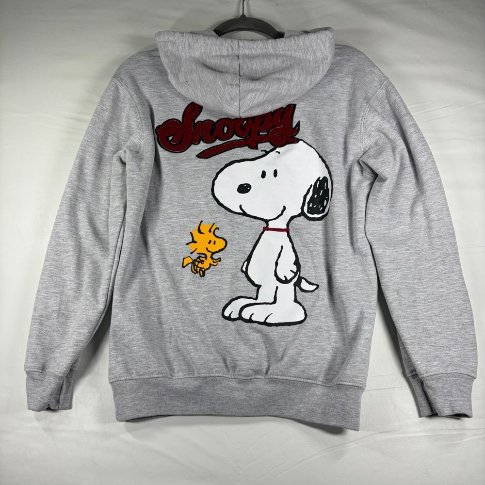 Peanuts Snoopy Woodstock Heather Gray Graphic Hoodie Freeze Size Small - Picture 8 of 11